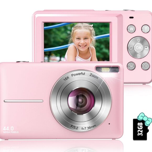 NEW FHD 1080P Digital Kids Camera with 16X Zoom Anti Shake, Flashlight, 44MP